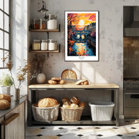 Bath River Bridge Sunset Scene Travel Poster PosterGoat