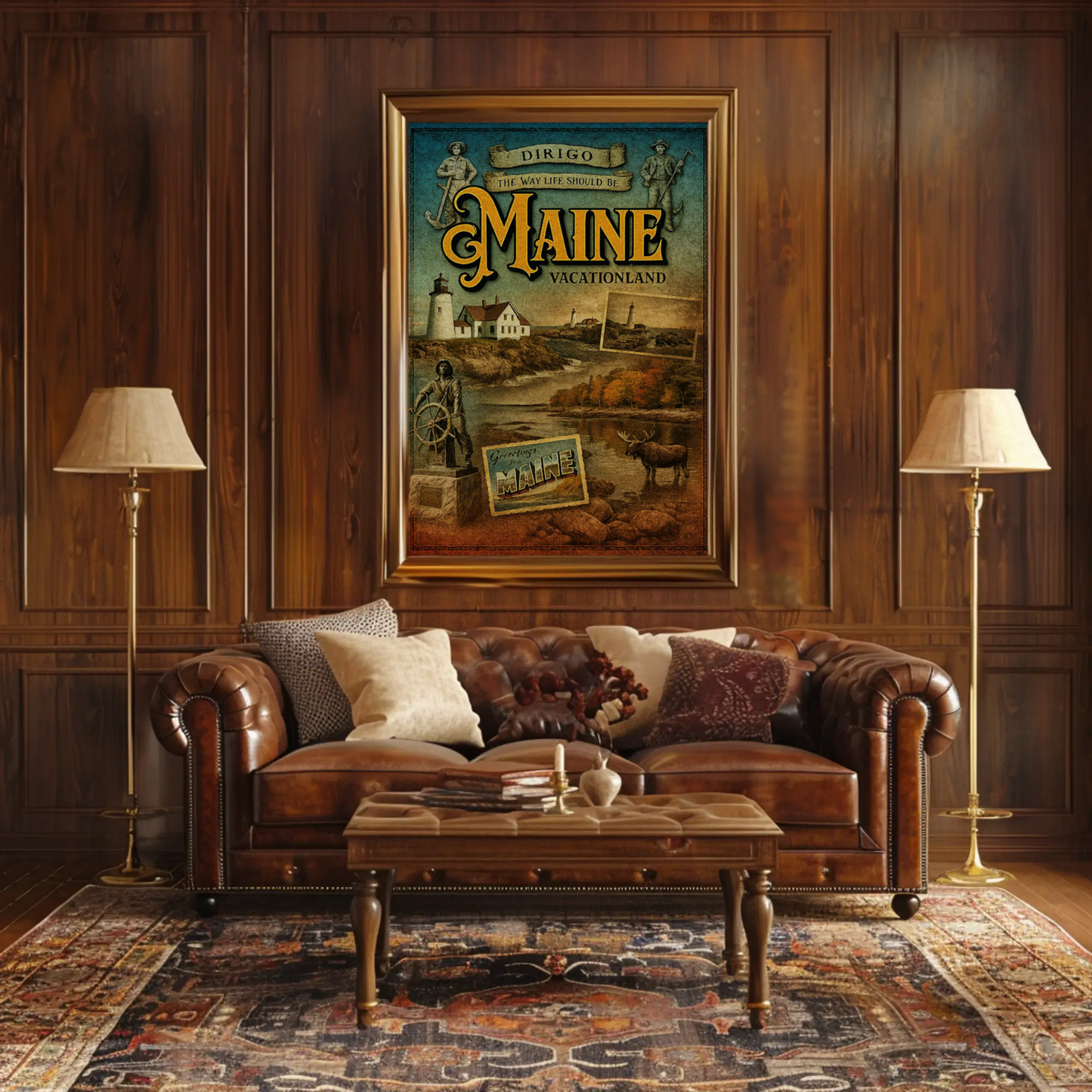 Maine Vacationland Vintage Postcard Style Travel Poster
