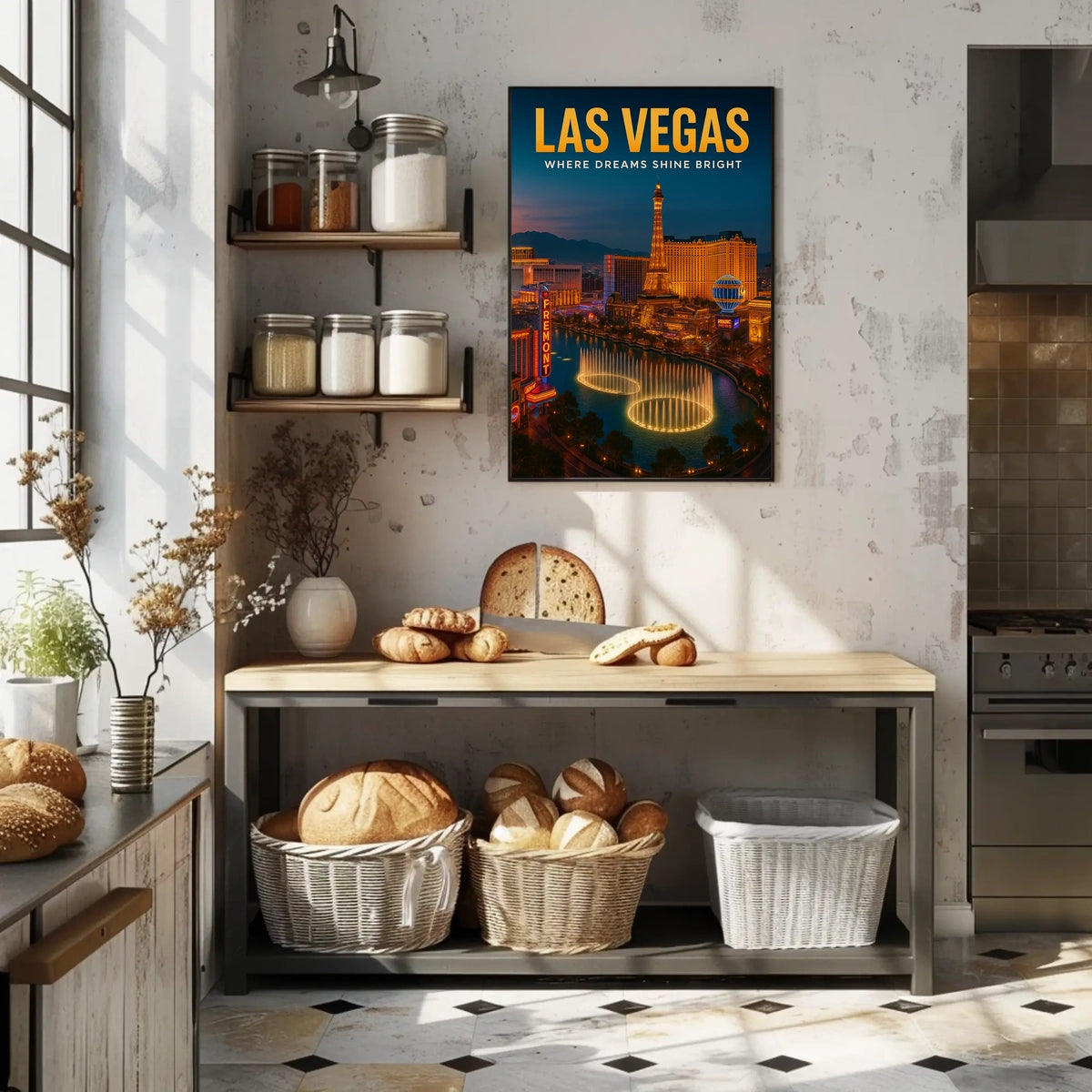Las Vegas Neon Skyline Poster For Living Room Decor