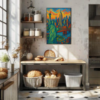 New York City Skyline Poster Impressionistic Wall Art