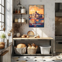 Budapest Parliament Geometric Sunset Art Urban or Cityscape Poster