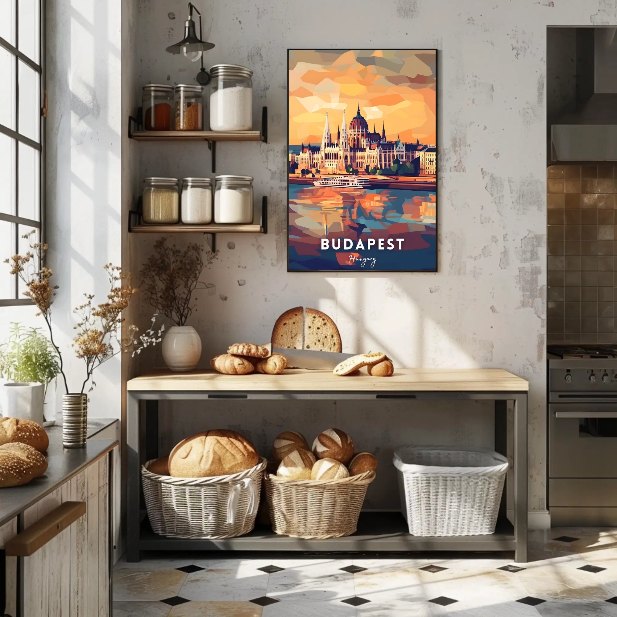 Budapest Parliament Geometric Sunset Art Urban or Cityscape Poster