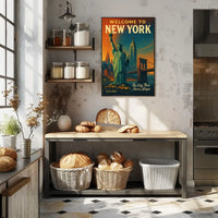 New York City Nightscape Urban Poster Vintage Wall Art
