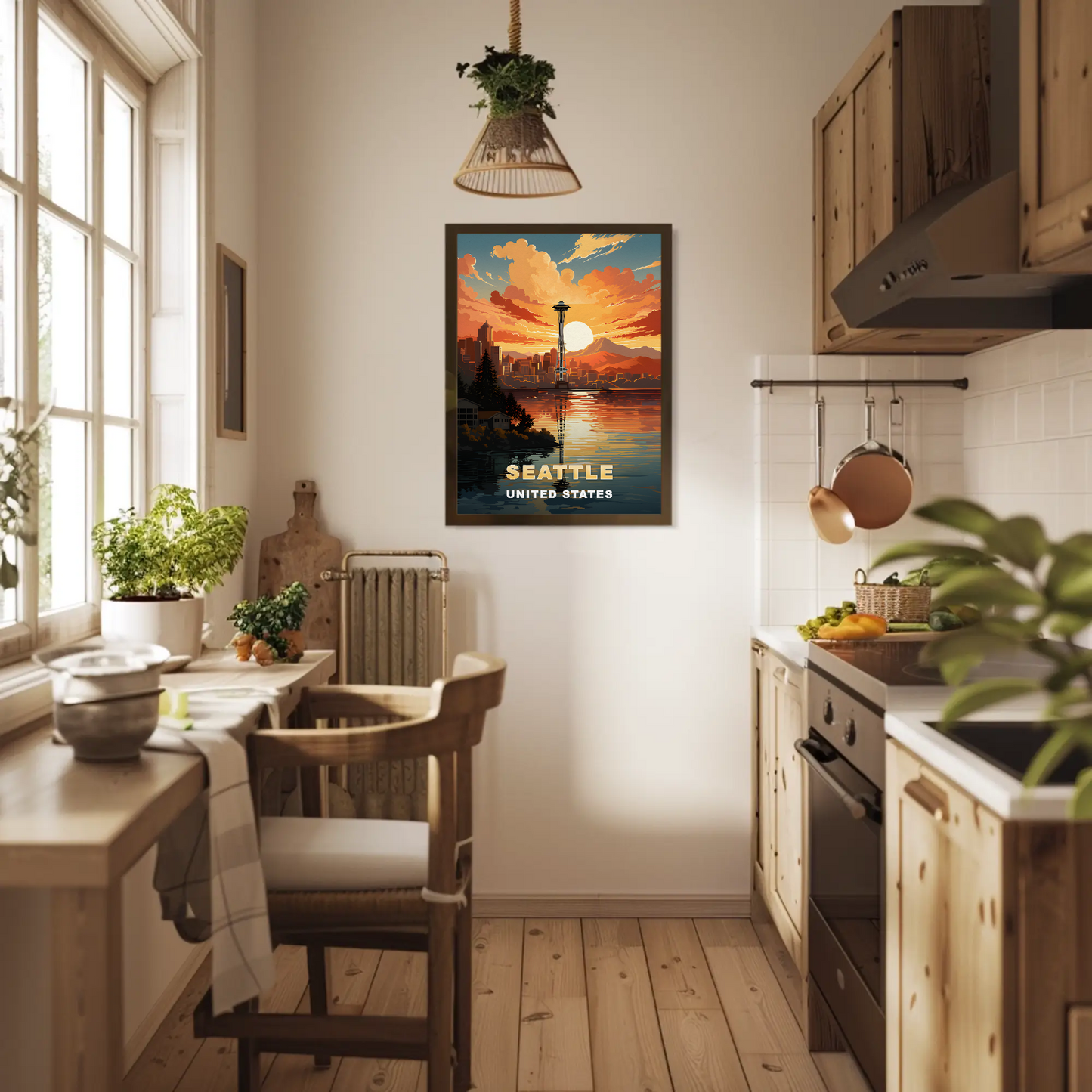 Seattle Washington Space Needle Sunset Vintage Travel Poster