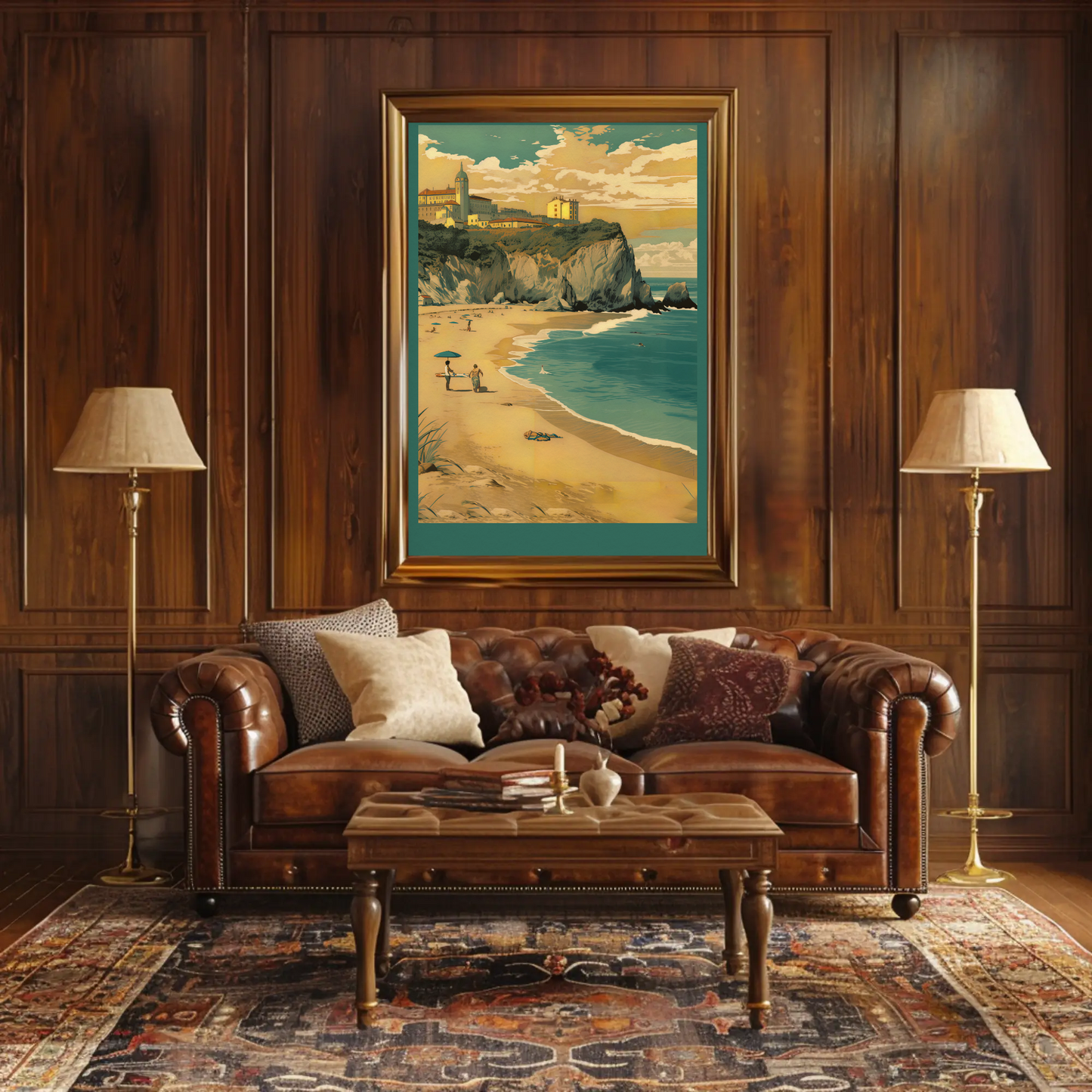 Beach Cliffs Town Above Coastline Portugal Travel Poster