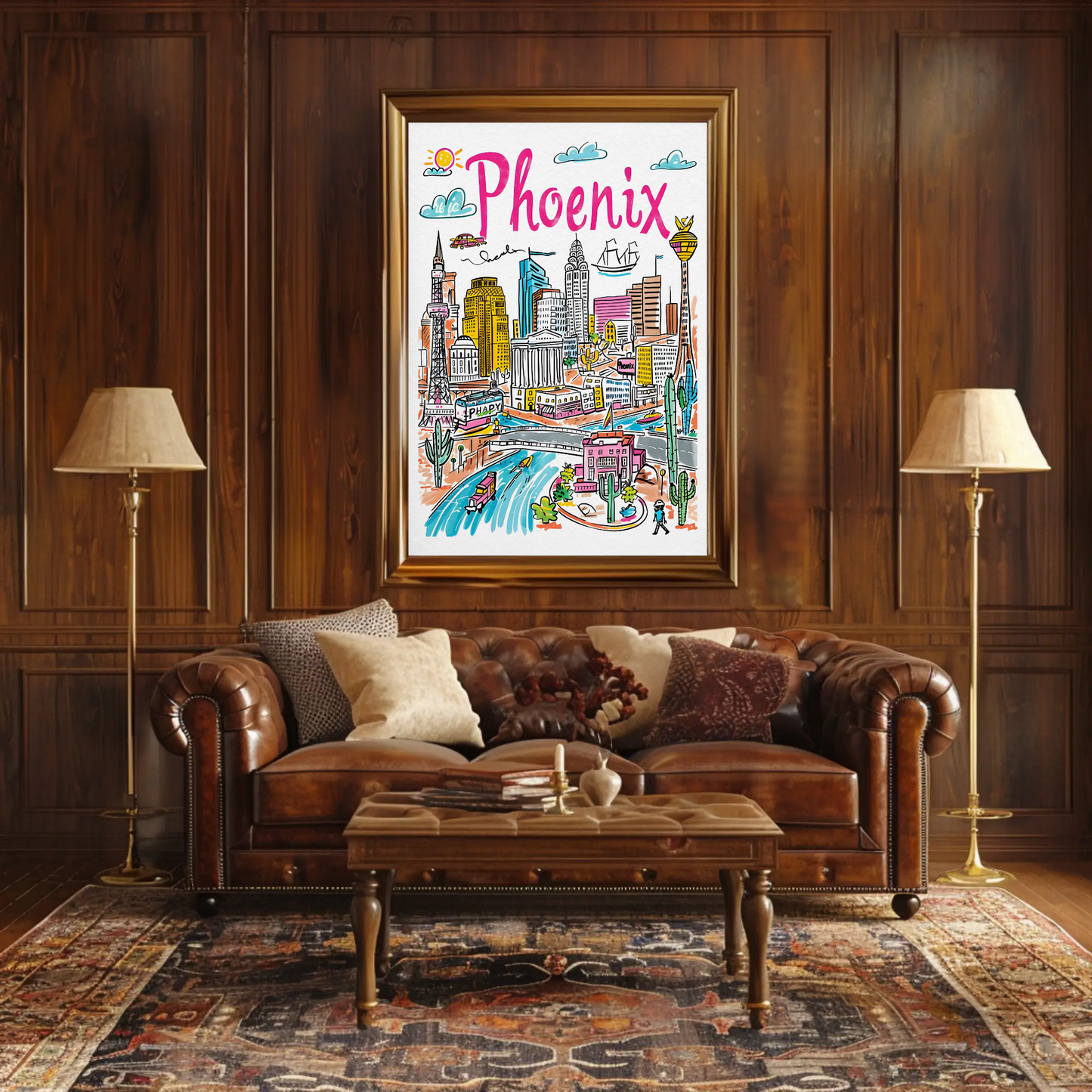 Phoenix Arizona Desert Urban Scene Travel Poster