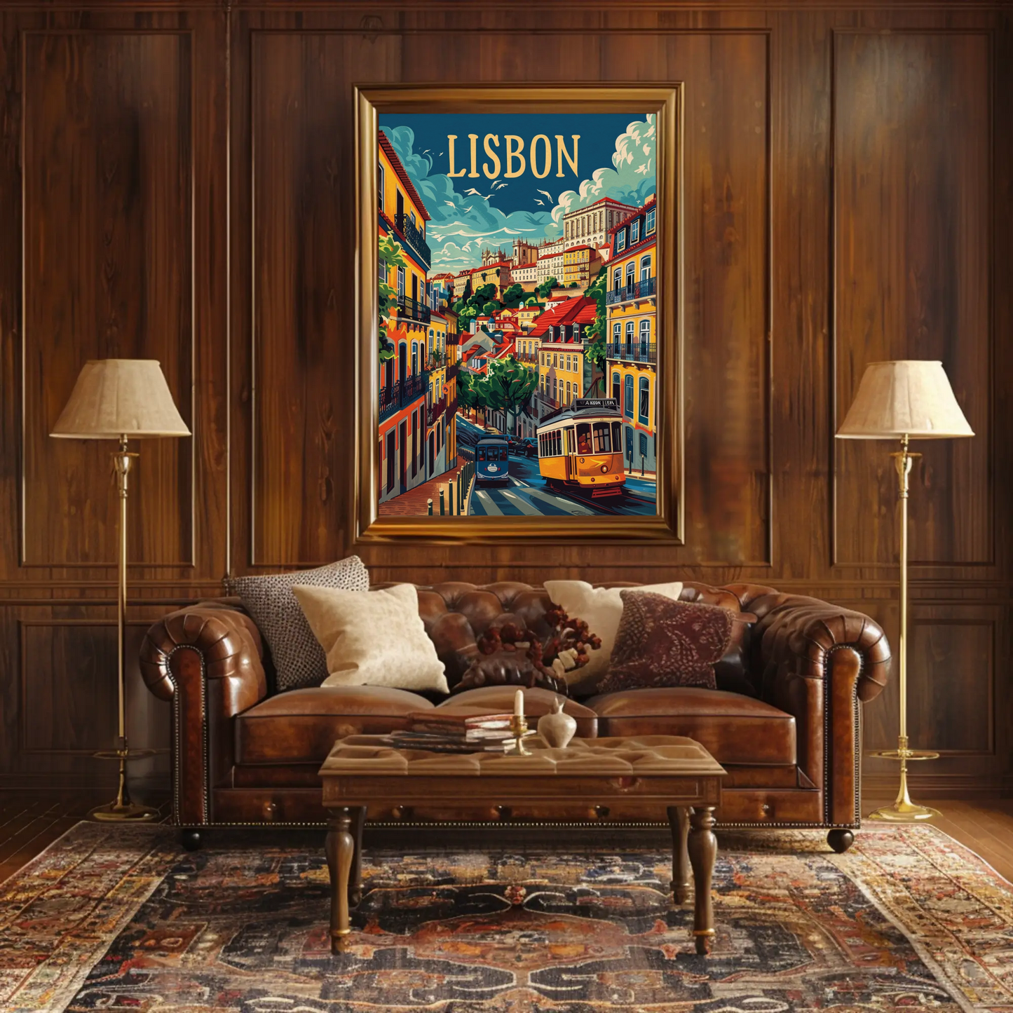 Lisbon Yellow Tram and Alfama Streets Travel Poster