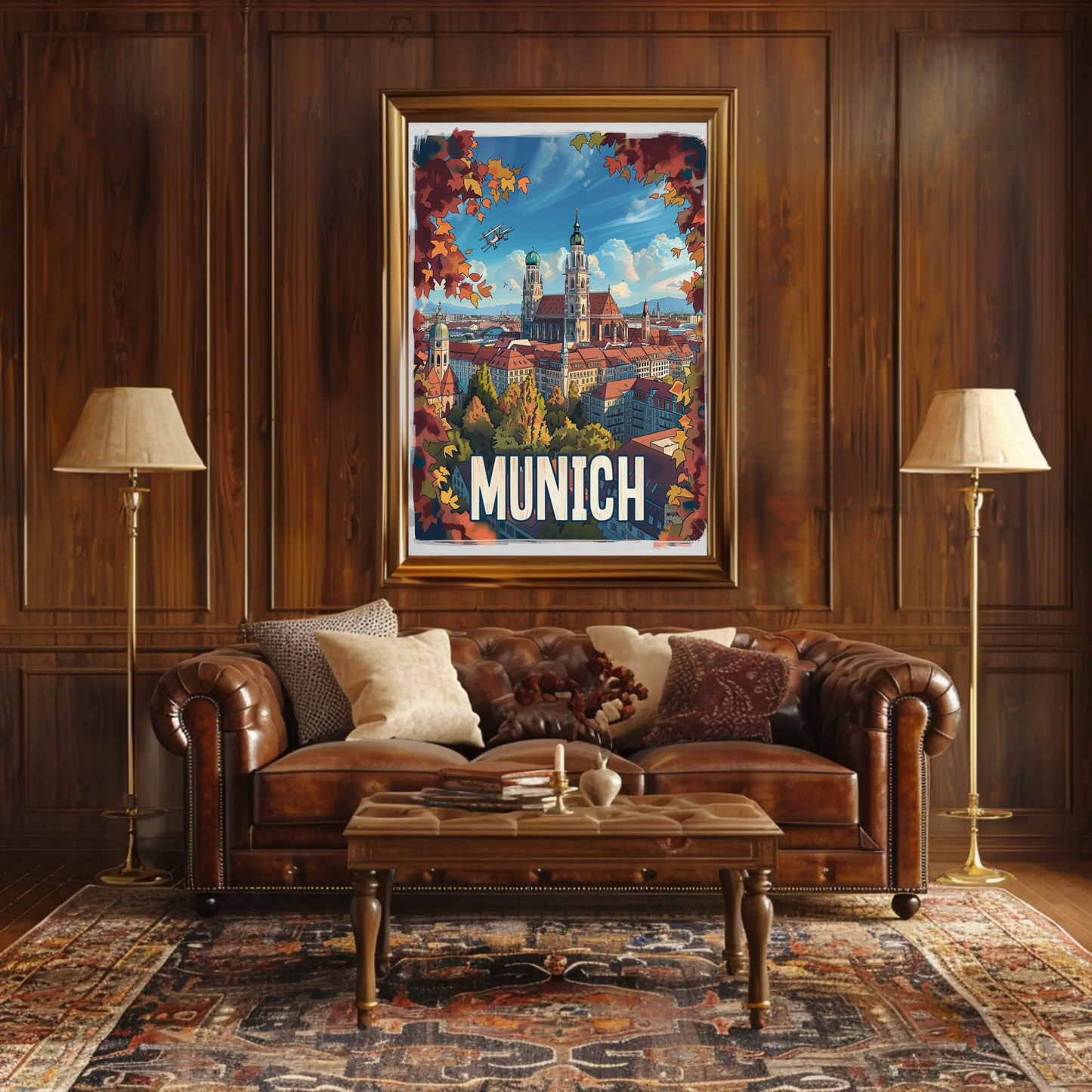 Munich Cathedral Autumn Germany Travel Poster