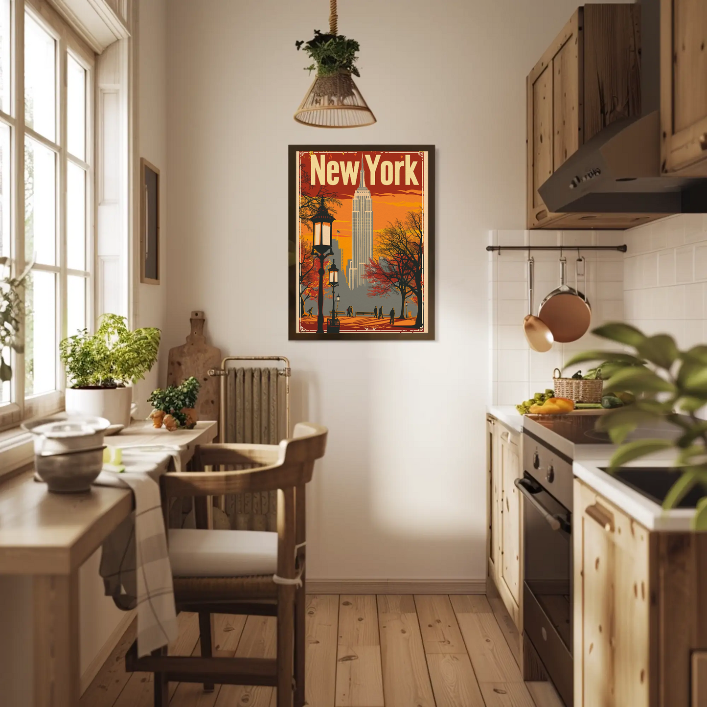 New York Orange Sky Autumn Cityscape Vintage Travel Poster