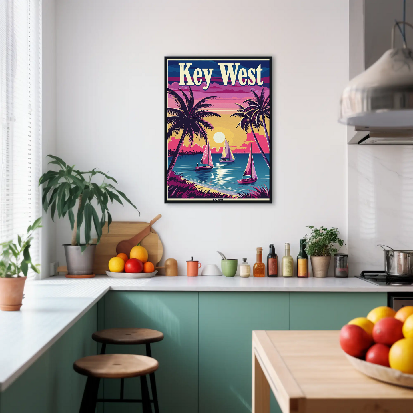 Key West Sailboats at Sunset Vintage Style Poster