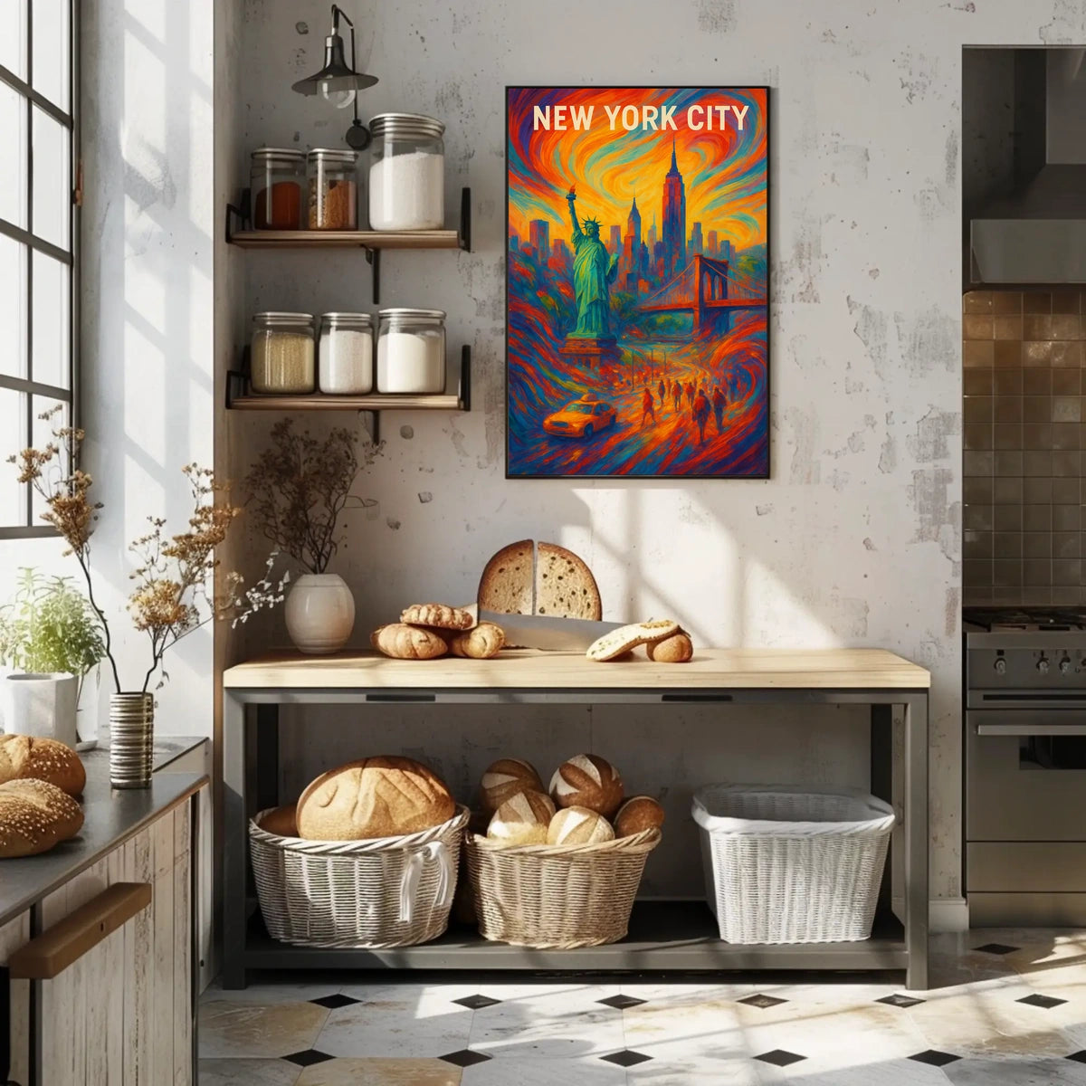 New York City Vibrant Landmark Poster Abstract Wall Art