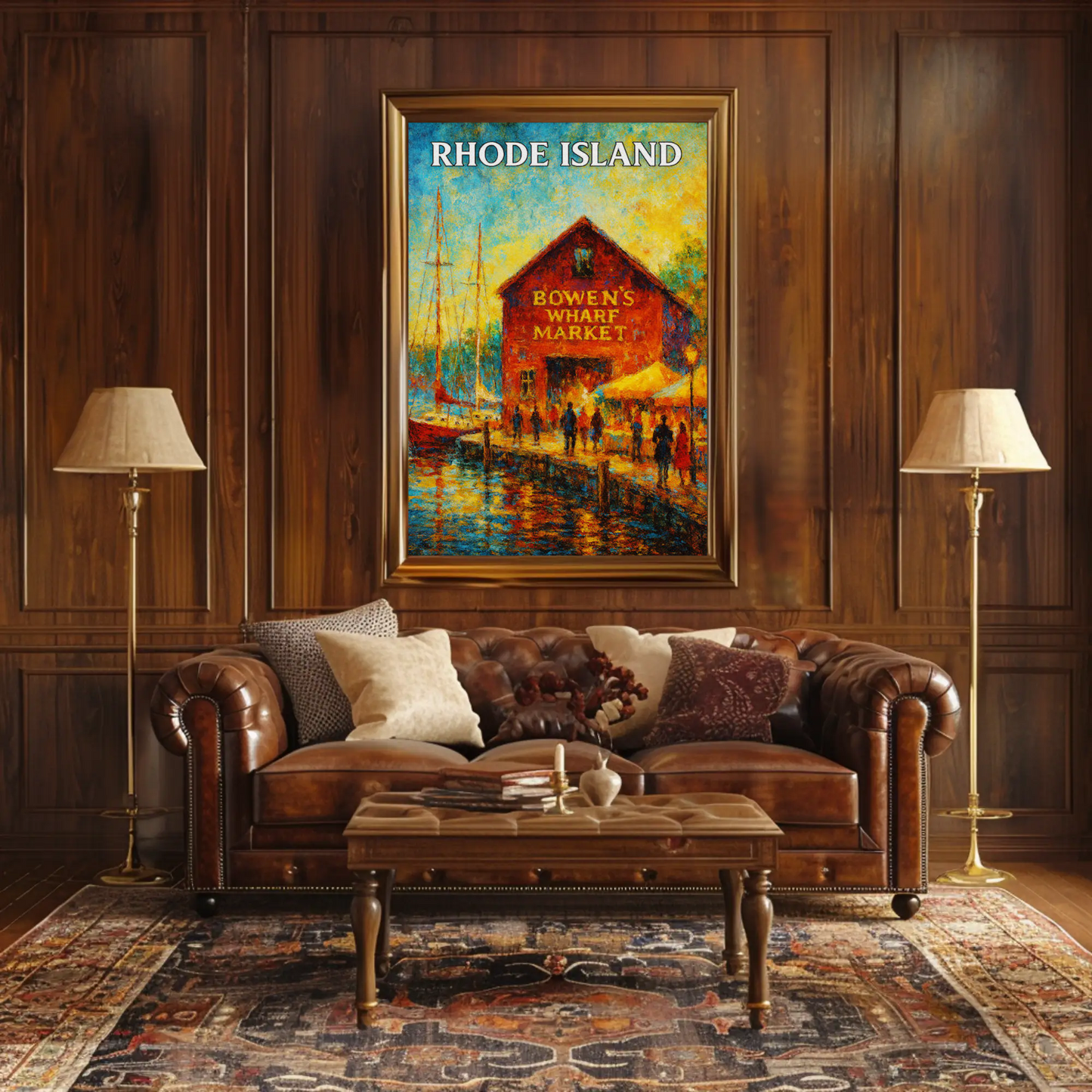 Rhode Island Bowens Wharf Market Harbor Scene Travel Poster Travel Poster
