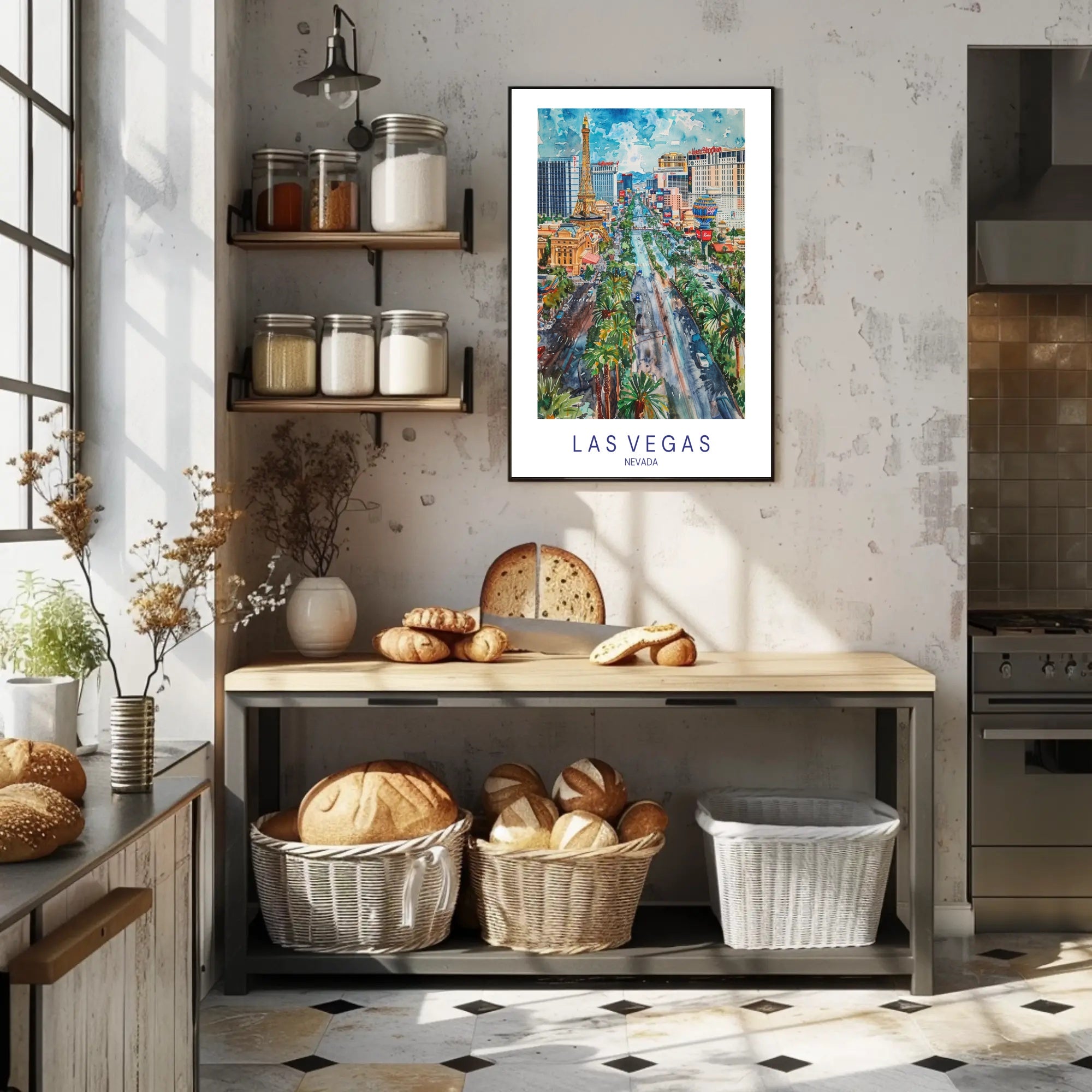 Las Vegas Skyline Watercolor Art Urban or Cityscape Poster PosterGoat