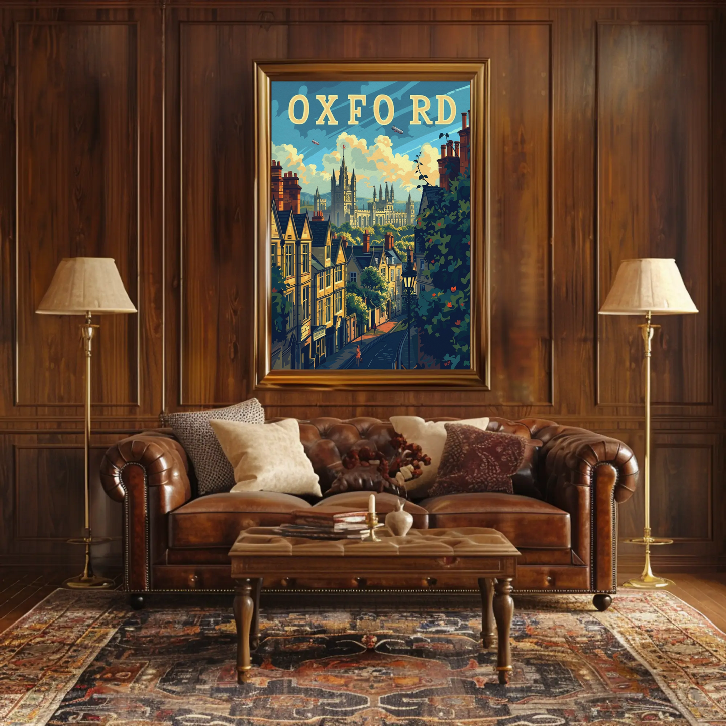 Oxford England University Spires Rooftops Travel Poster