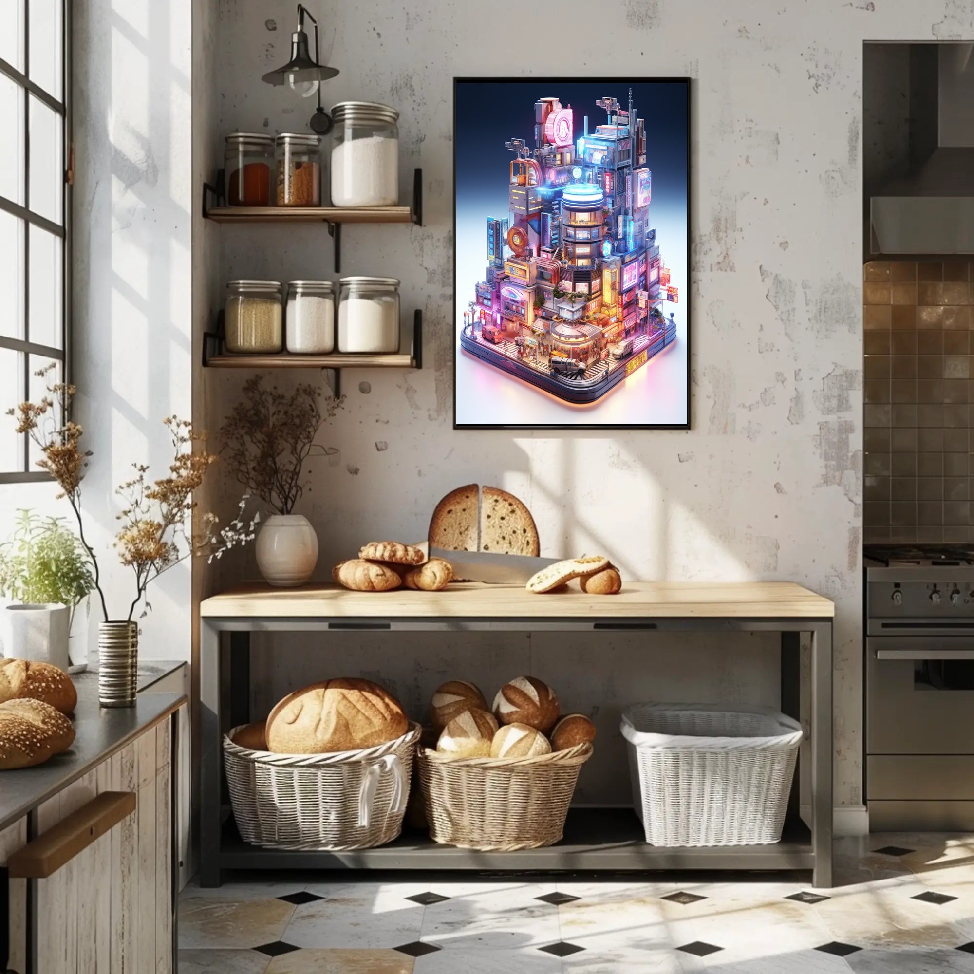 Cyberpunk Metropolis Neon Magic Futuristic Sci-Fi Poster