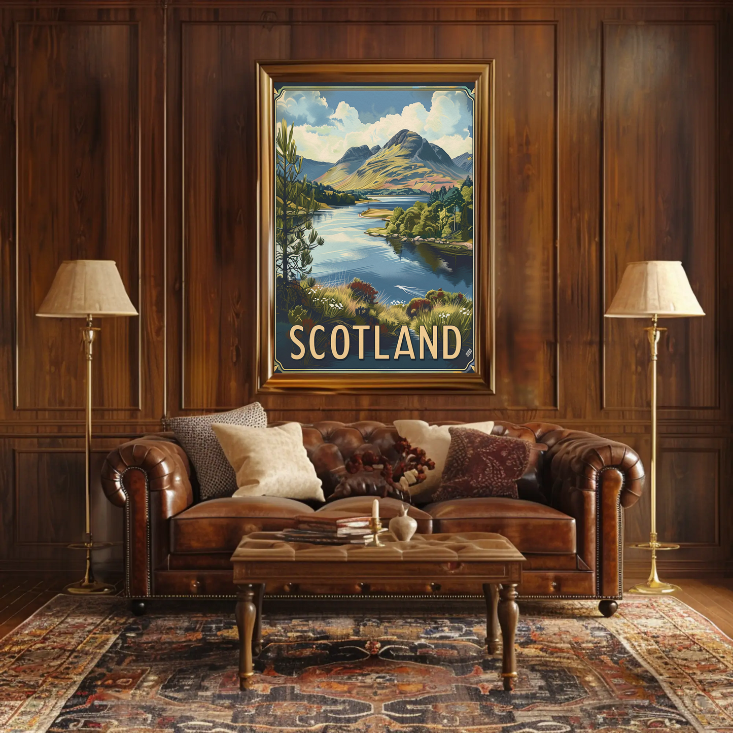 Scotland Highland Lake and Mountain Travel Poster