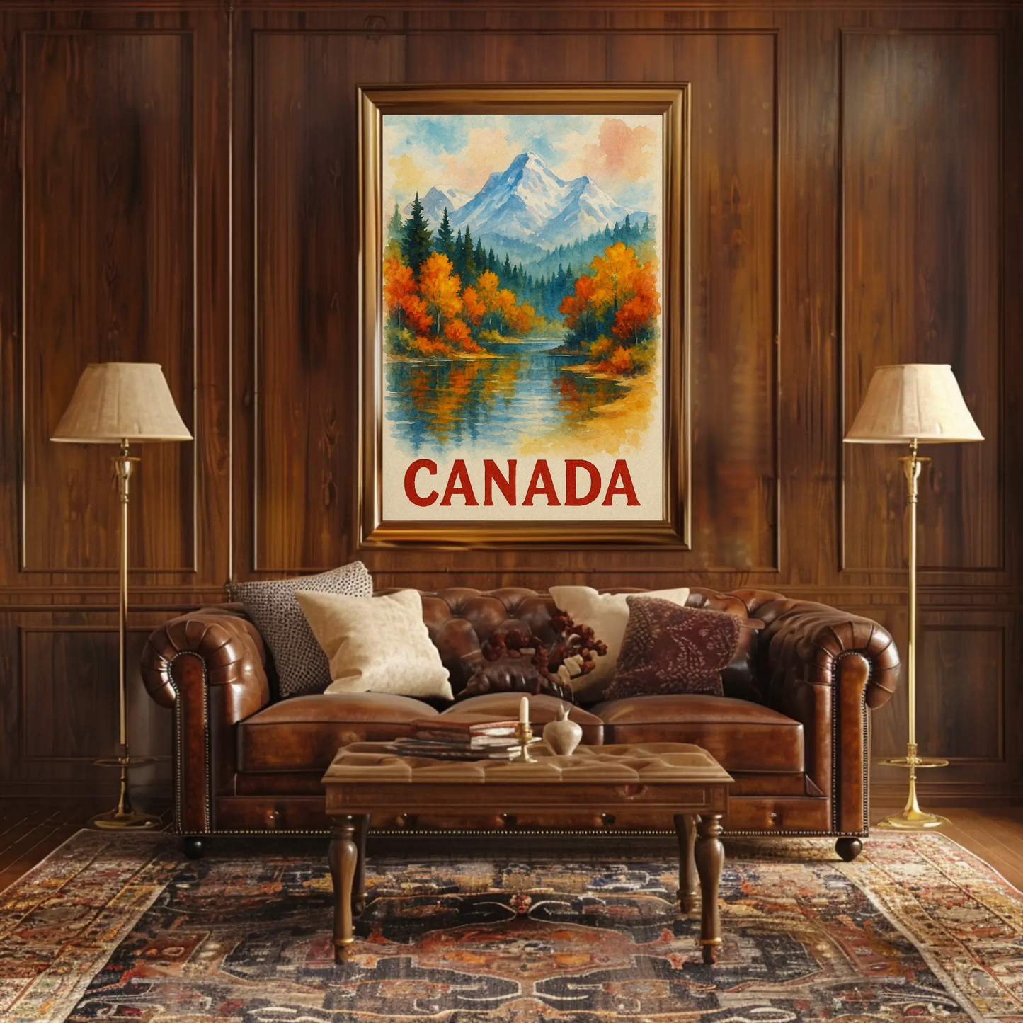 Canada Autumn Lake Mountains Travel Poster
