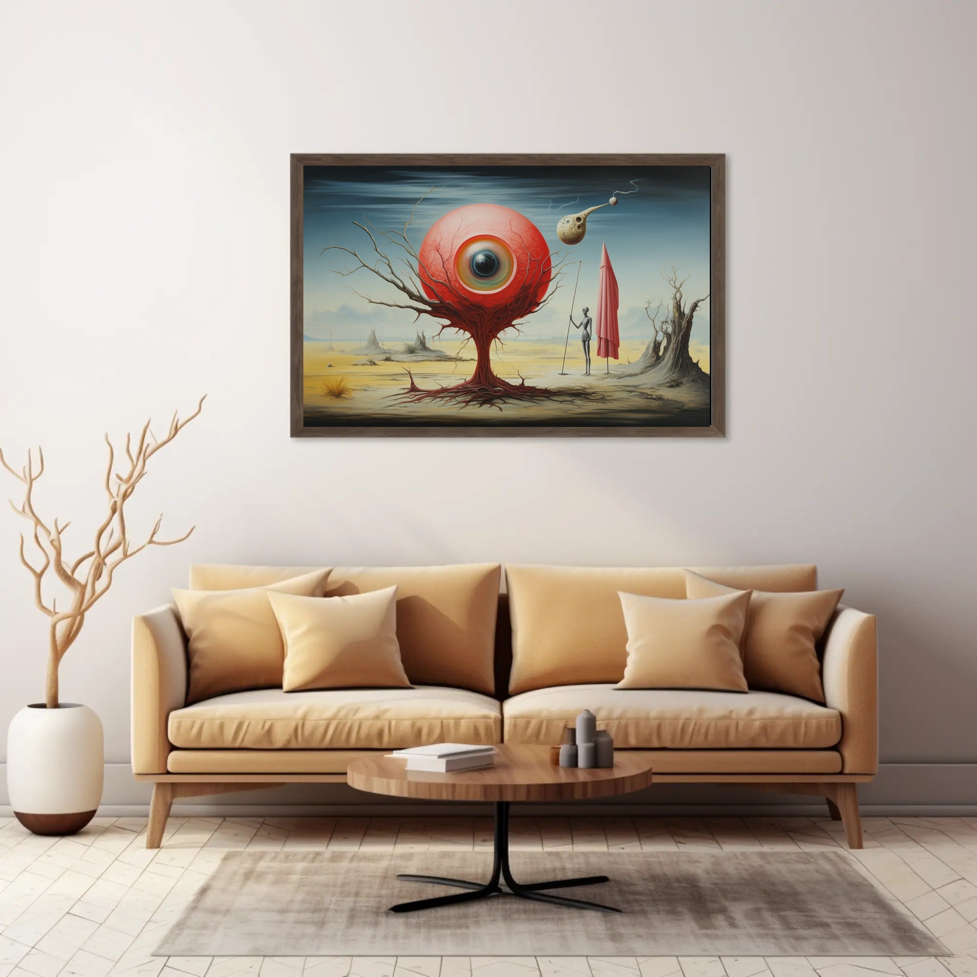 Red Sphere Desert Imagination: Futuristic Sci-Fi Poster