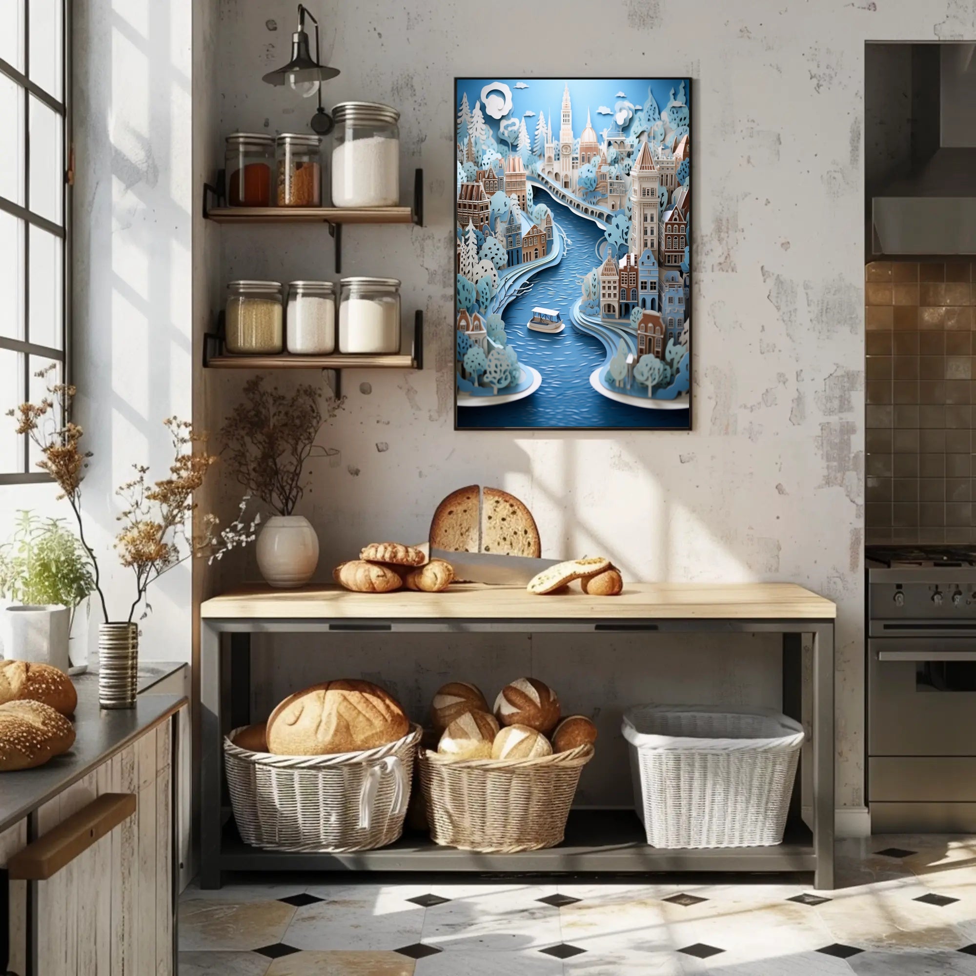 Whimsical River Cityscape Poster