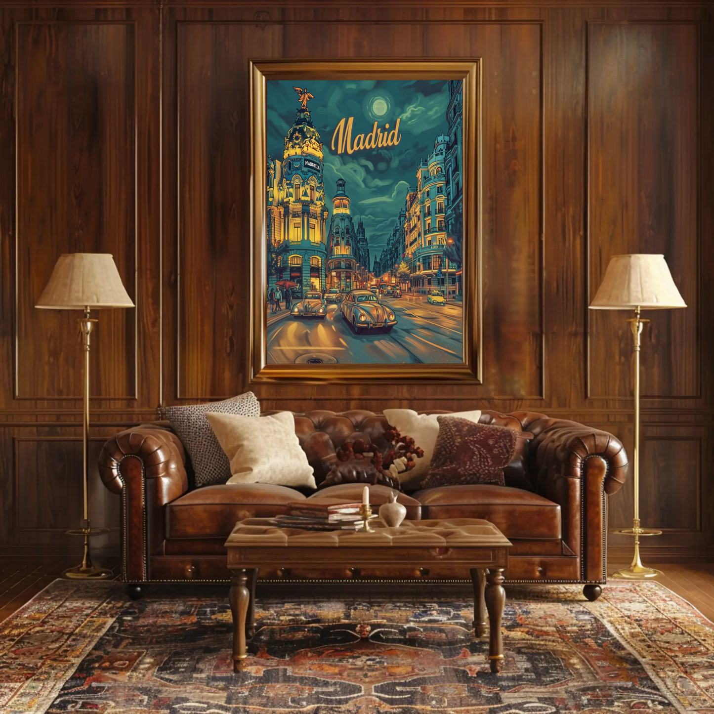 Madrid Night Drive Glowing Lights Retro Travel Poster