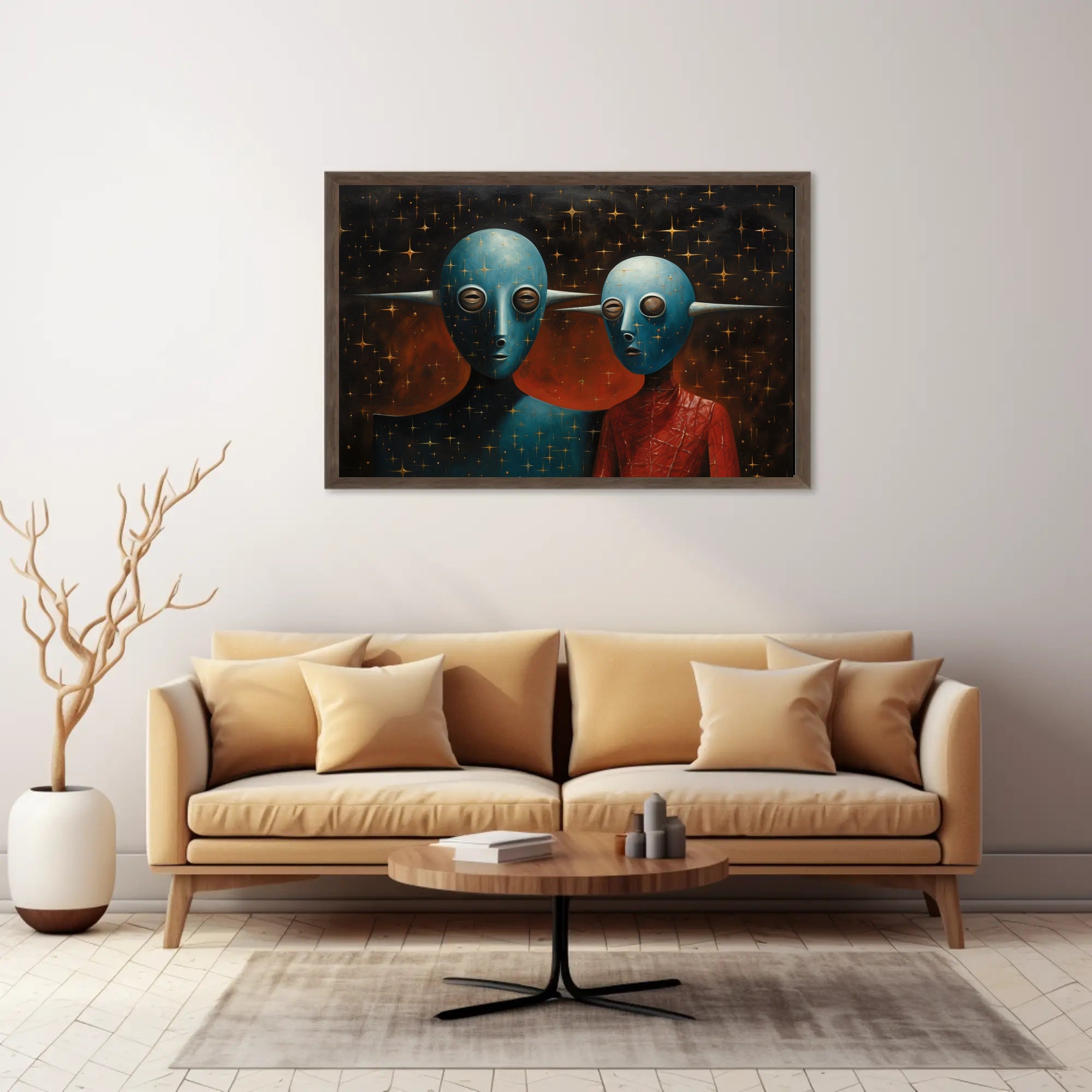 Alien Figures in Cosmic Setting Futuristic Sci-Fi Poster