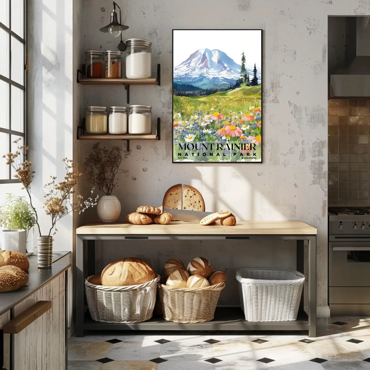 Mount Rainier Watercolor Wall Art Poster