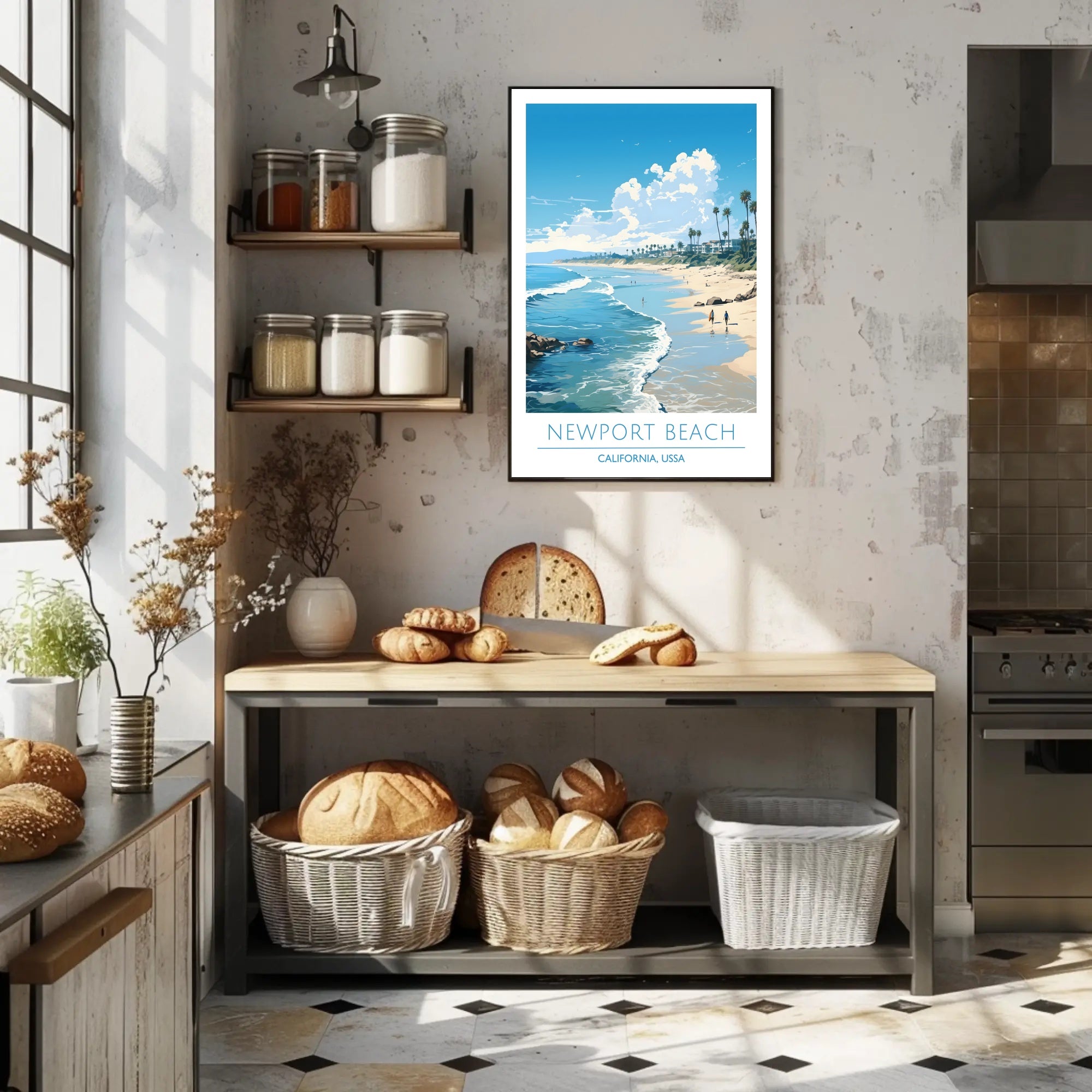 Newport Beach Scenic Illustration Poster