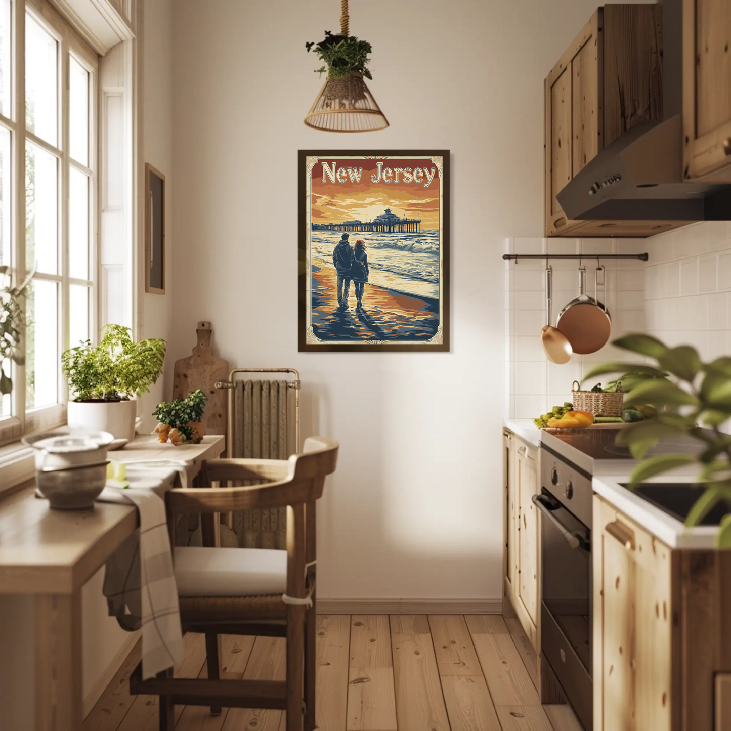New Jersey Vintage Poster - Romantic Beach Walk