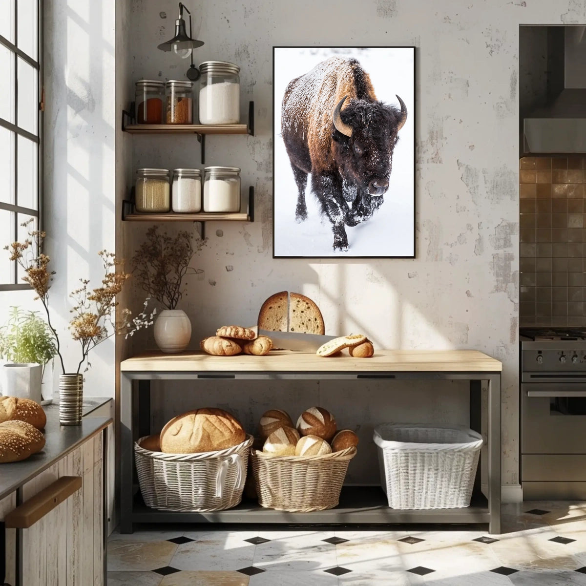 Majestic Bison in Snowy Wilderness Art Print