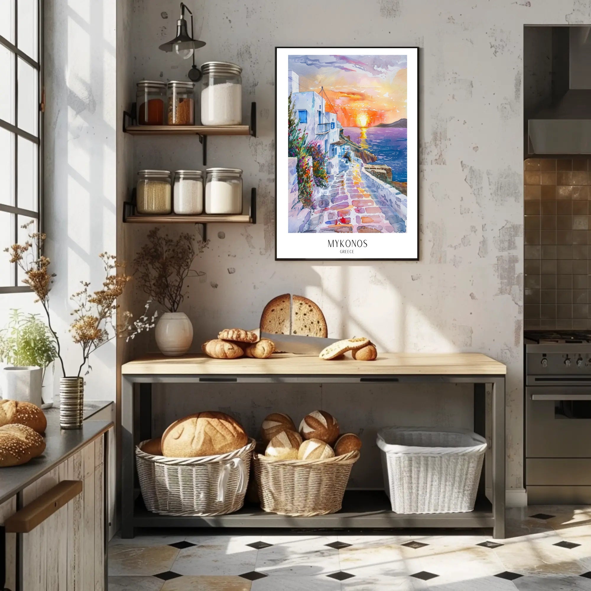 Mykonos Sunset Mediterranean Charm Travel Poster PosterGoat