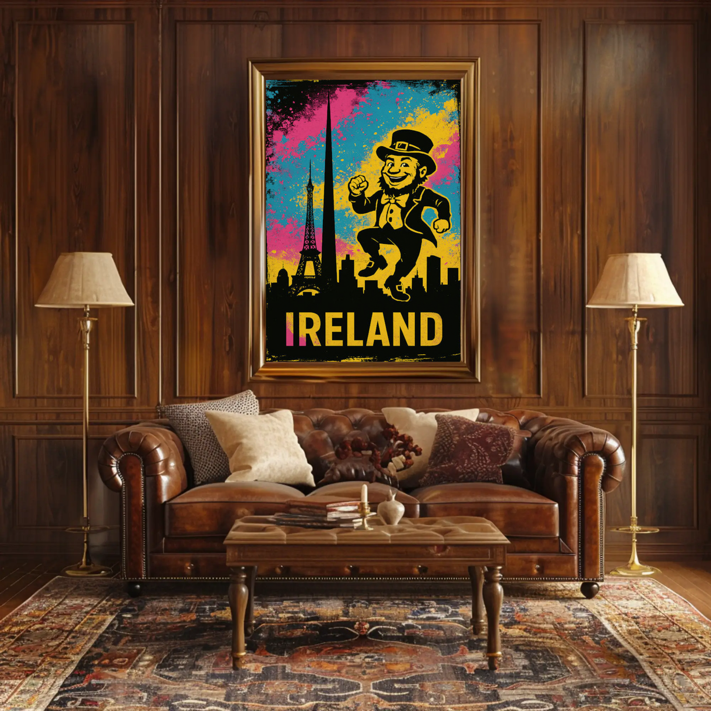 Ireland Dancing Leprechaun Retro Skyline Poster