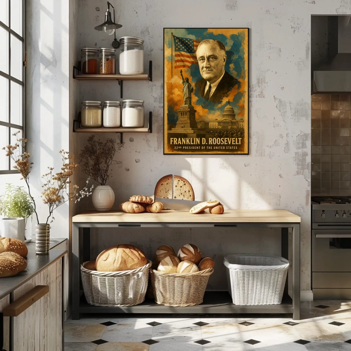 Franklin D. Roosevelt 32nd President of the United States Layered Digital Collage Poster