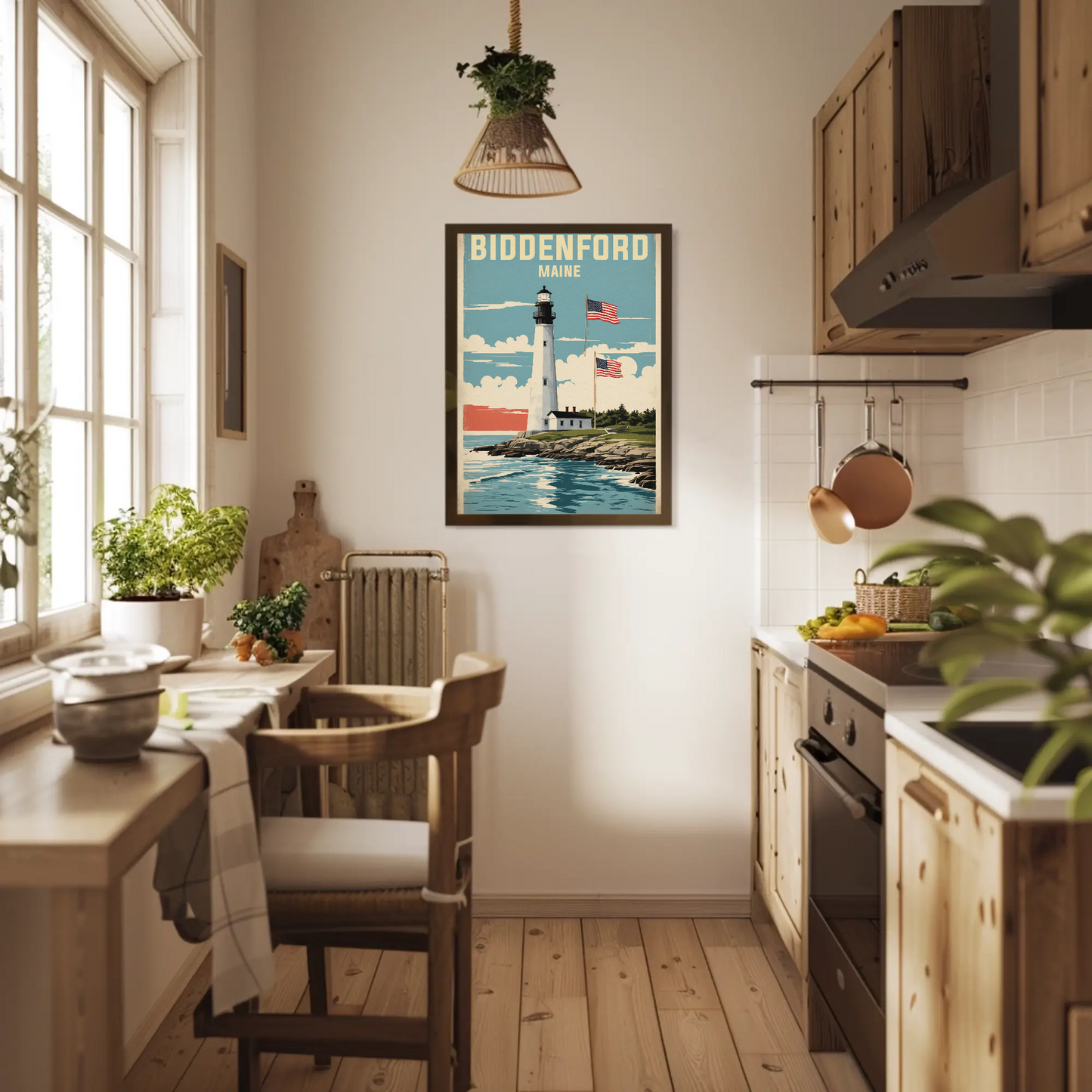 Biddeford Maine Seaside Lighthouse Vintage Travel Poster