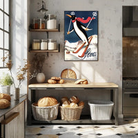 Whimsical Penguin Ski Adventure Travel Poster PosterGoat