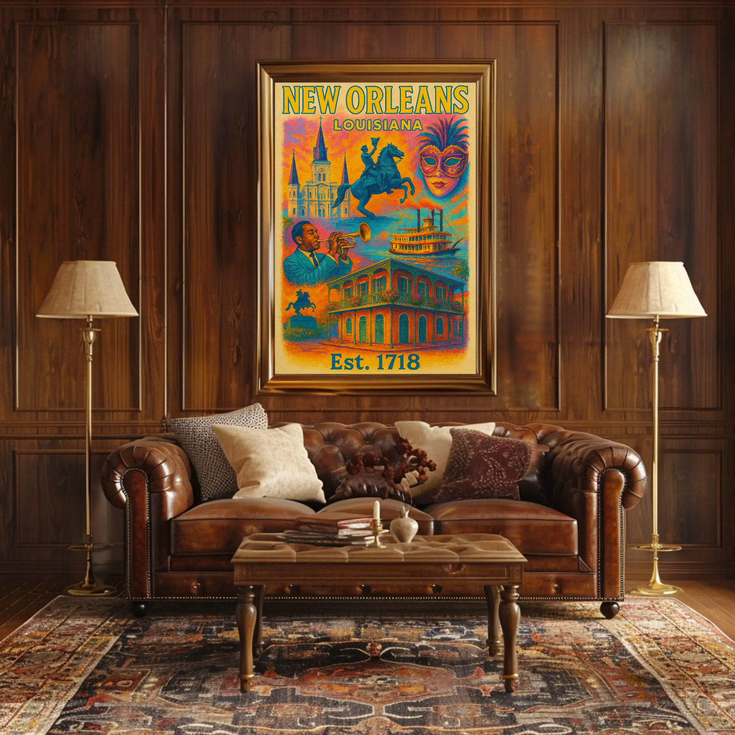 New Orleans Louisiana Jazz Mardi Gras Steamboat Travel Poster