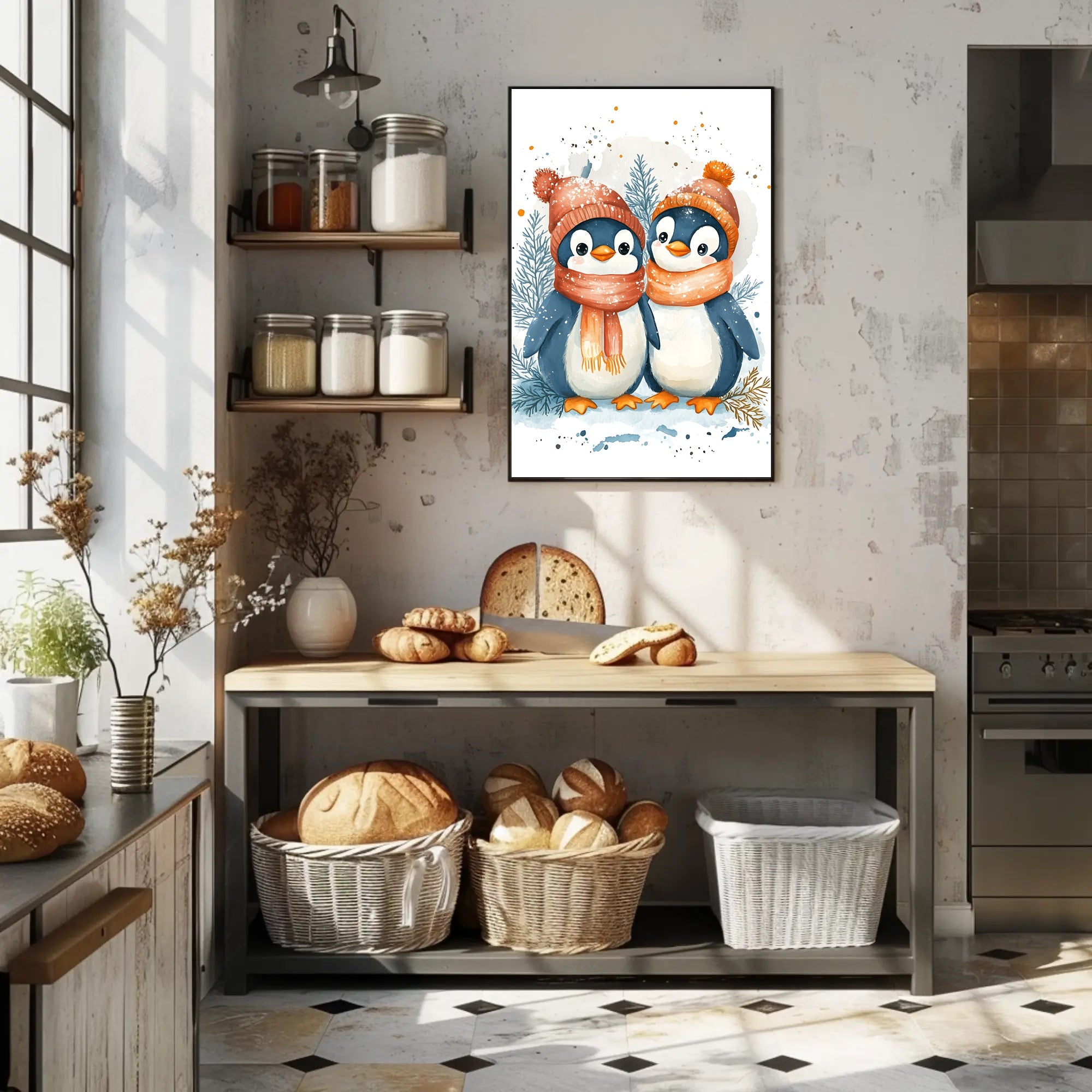 Charming Winter Penguins in Whimsical Animal Poster