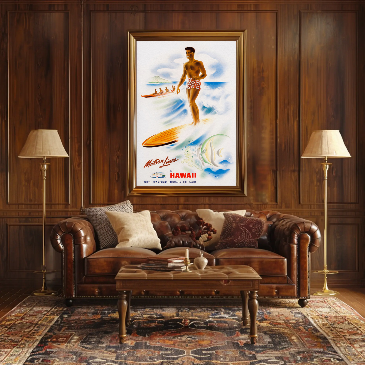 Hawaii Surfer Matson Lines Tropical Travel Poster
