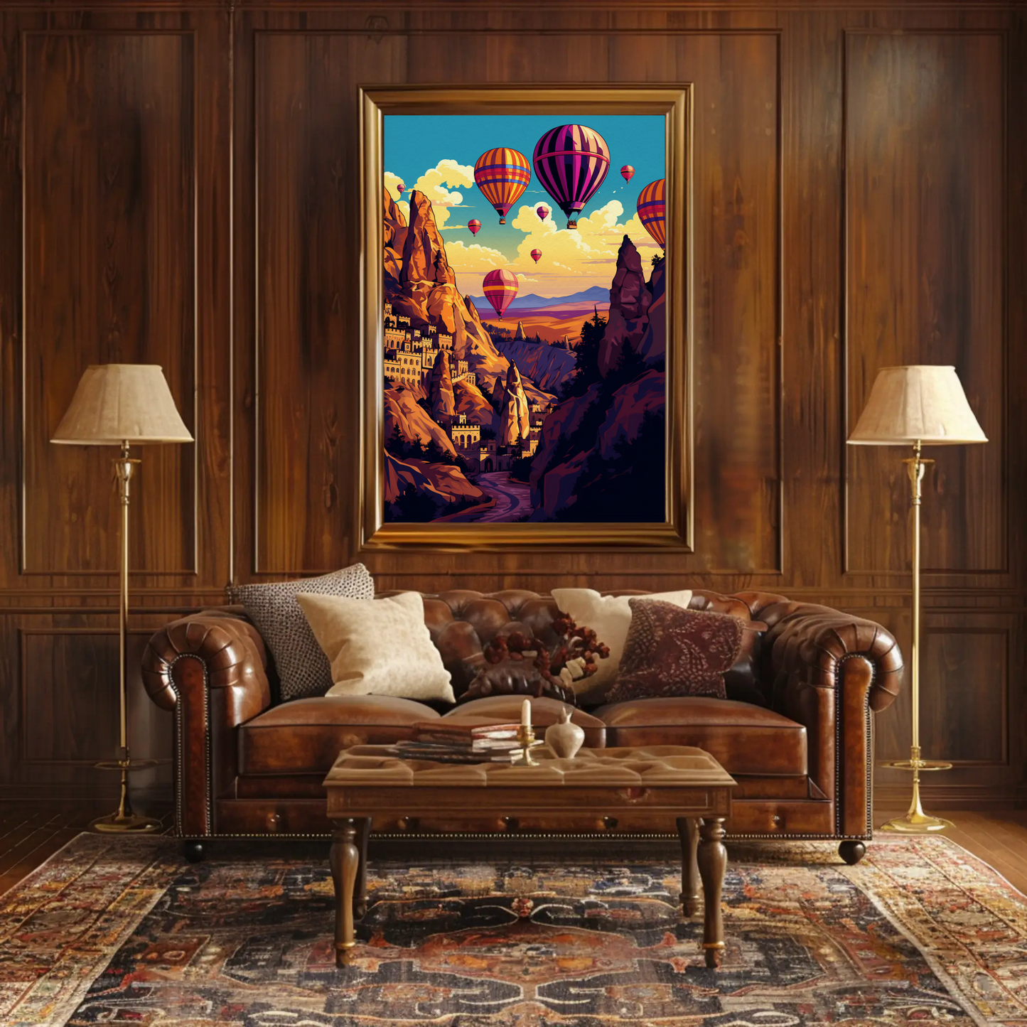 Cappadocia Hot Air Balloons Rock Formations Sky Travel Poster