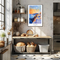 Santorini Sunset Watercolor Illustration Travel Poster PosterGoat