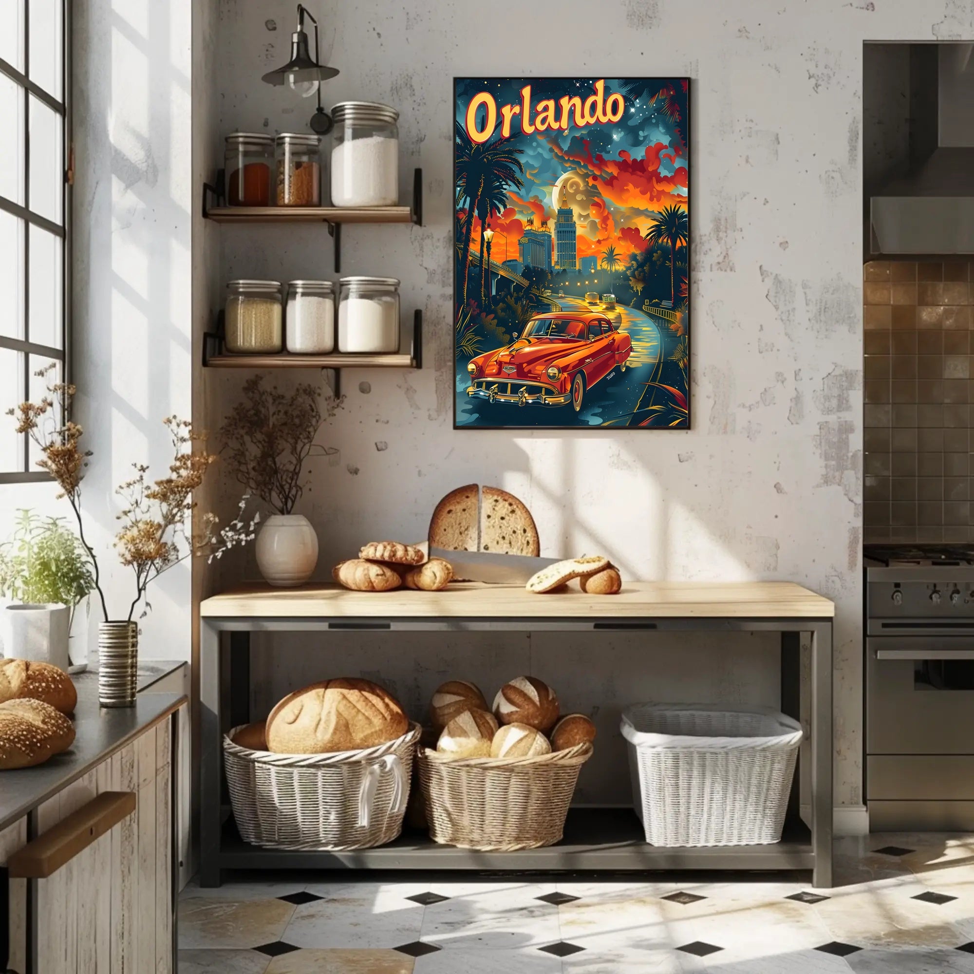 Vintage Orlando Adventure: Classic Car Travel Poster