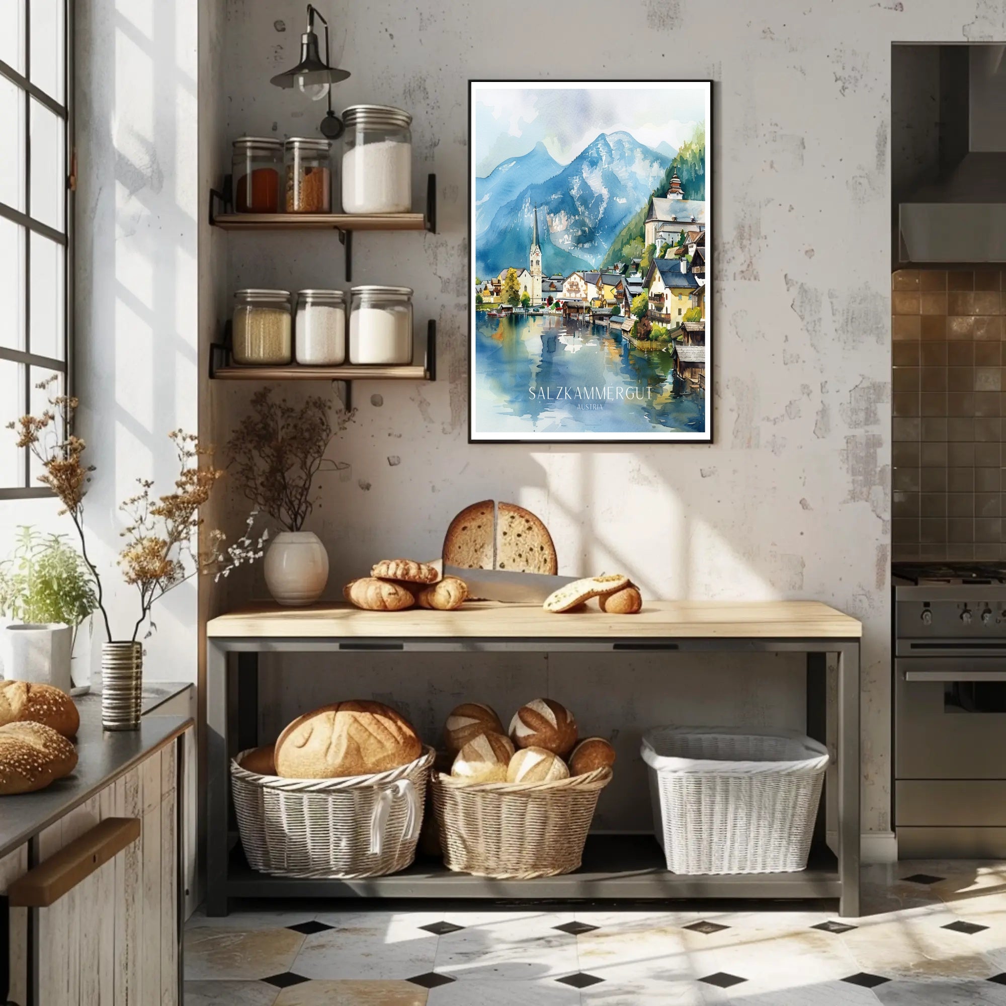 Serene Salzkammergut Austria Travel Watercolor Poster PosterGoat