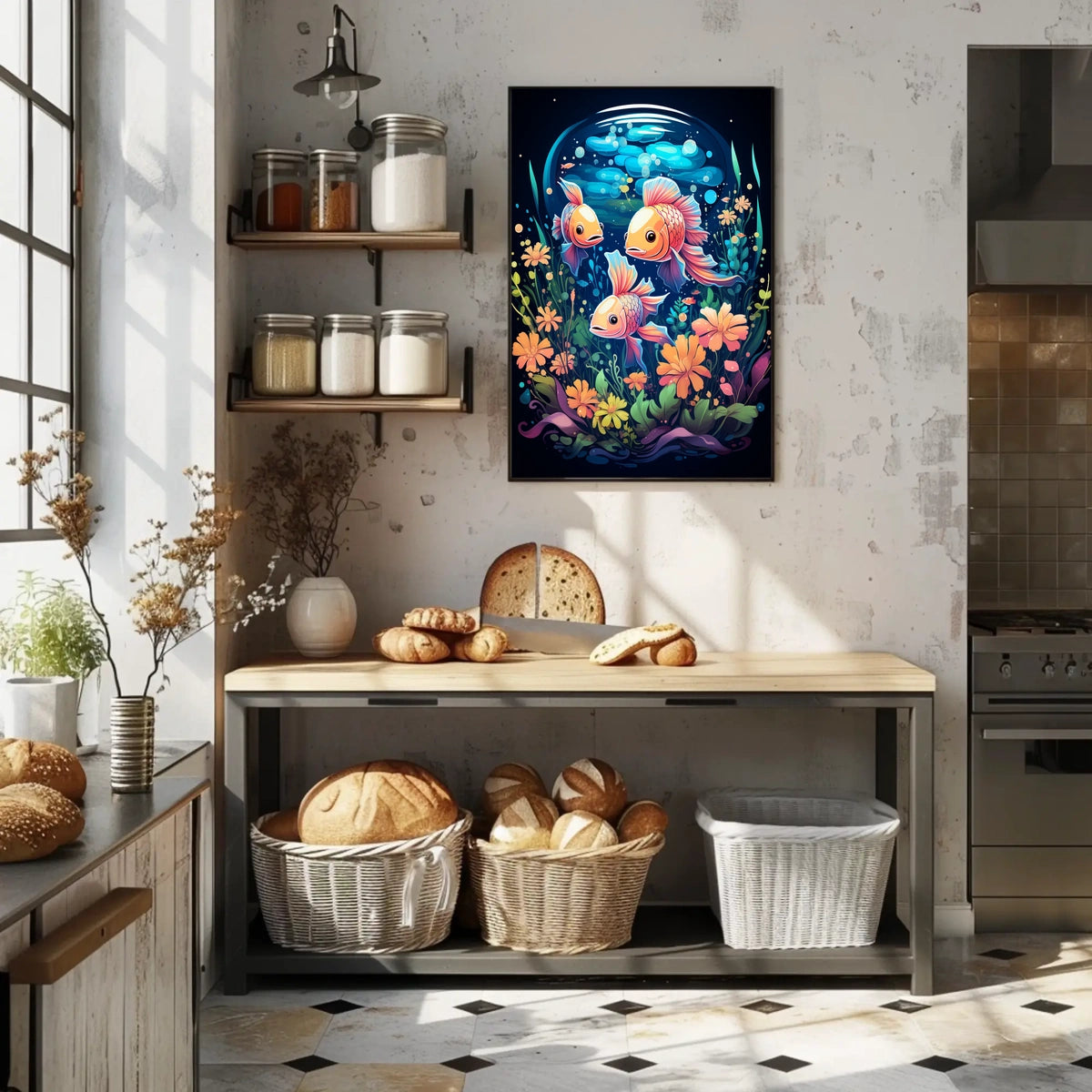 Underwater Harmony Vibrant Colorful Fish Blooming Flora Serene Ocean Life Scene Artwork Poster