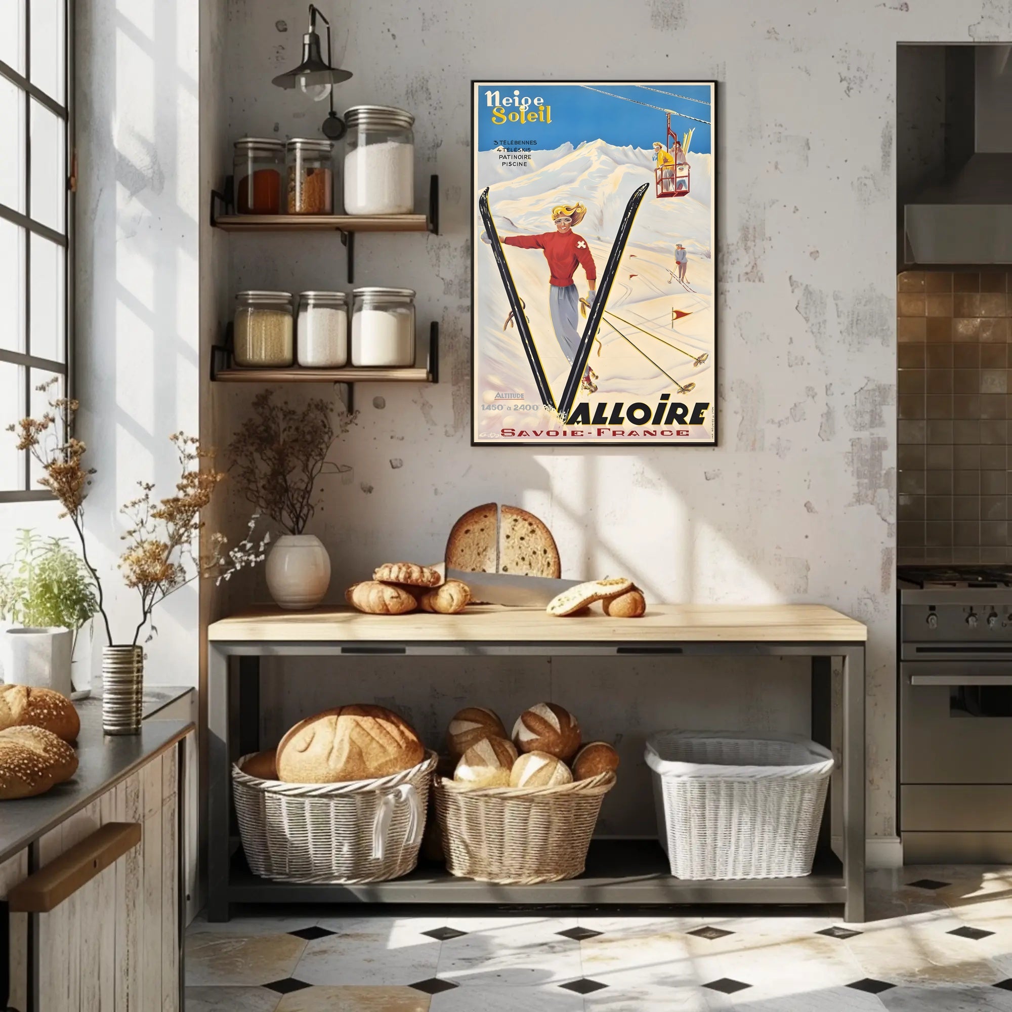 Vibrant Skiing Adventure in Valloire Travel Poster PosterGoat