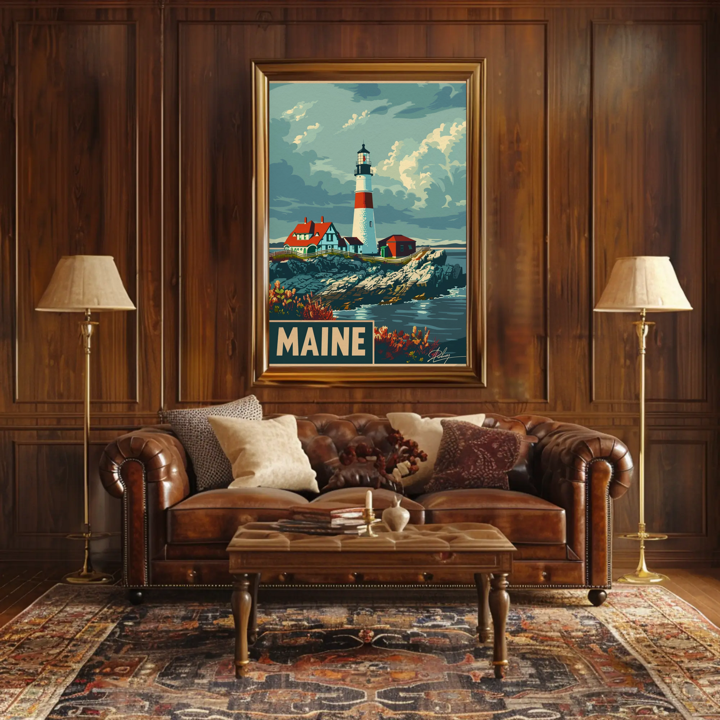 Maine Lighthouse Coastal Classic Travel Poster