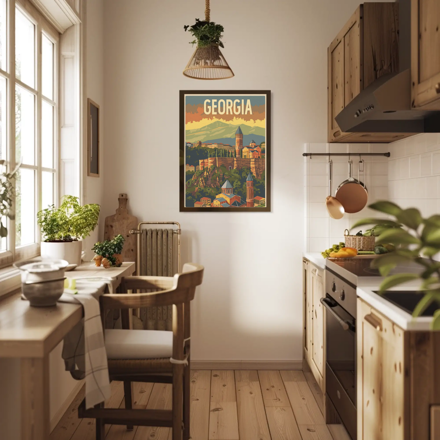 Georgia Caucasus Mountains Old Town Vintage Travel Poster