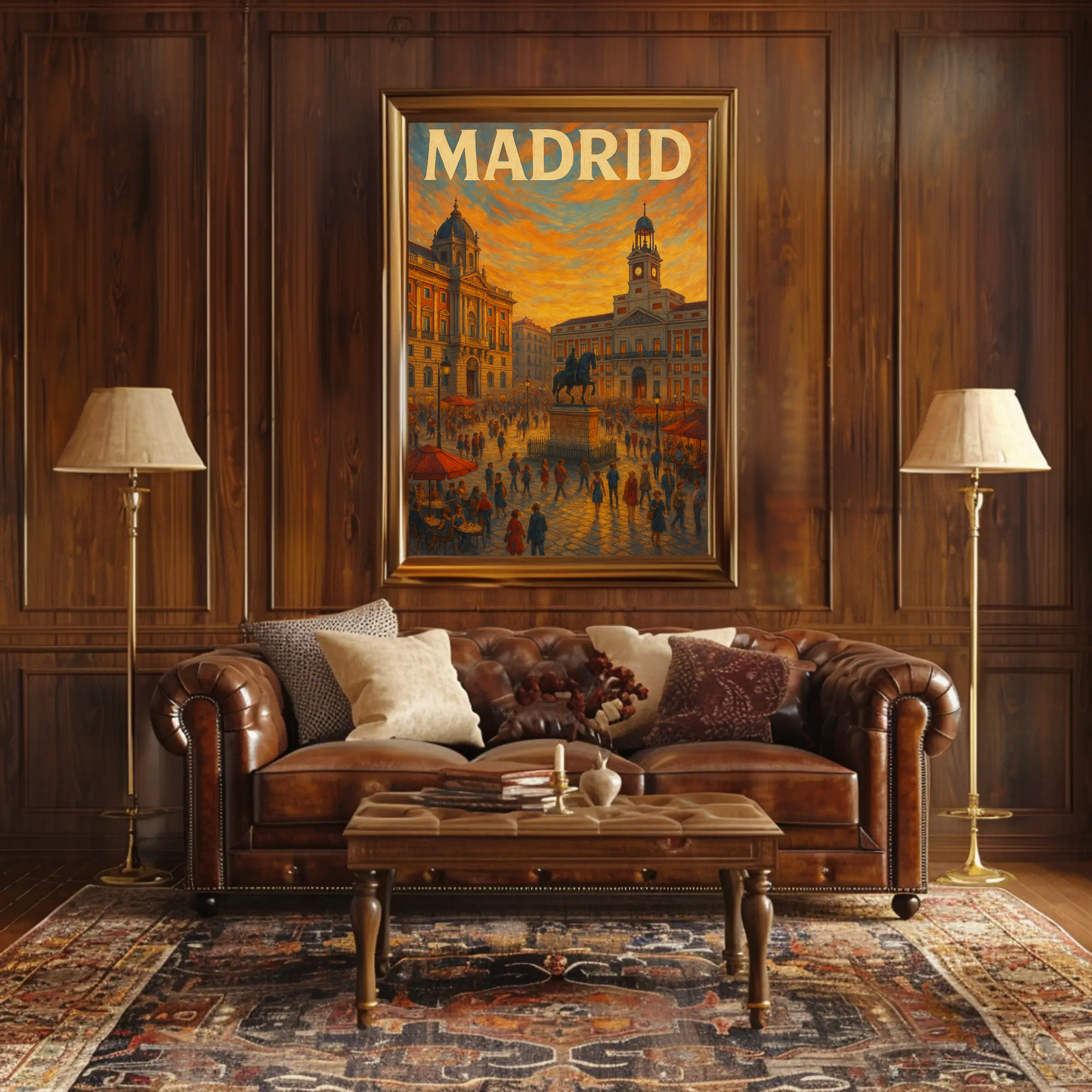Madrid Plaza Evening Lights Travel Poster