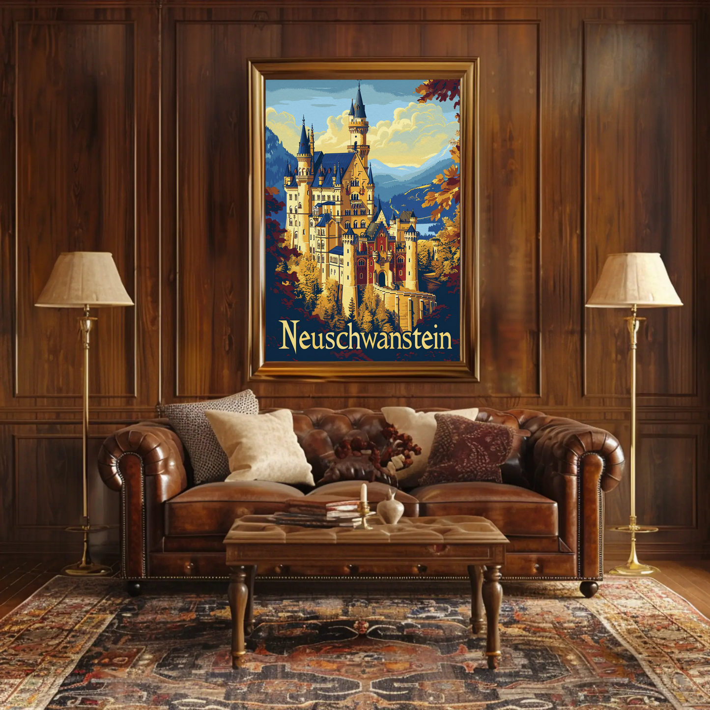 Neuschwanstein Castle in Autumn Travel Poster