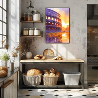 Colosseum Watercolor Sunset Rome Art Poster