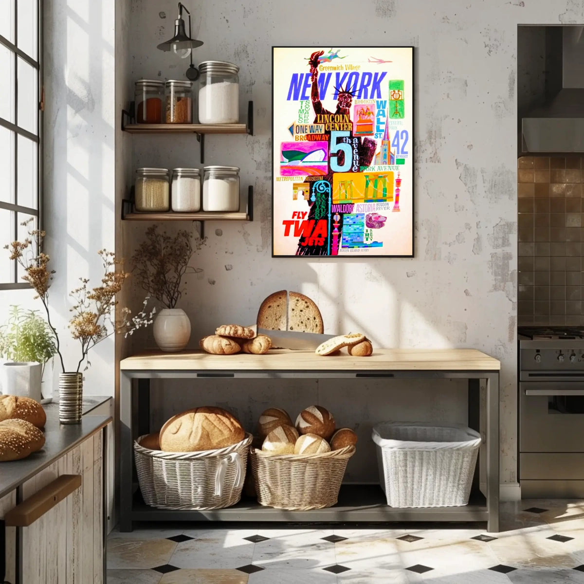 New York City Iconic Landmarks Poster Vintage Wall Art