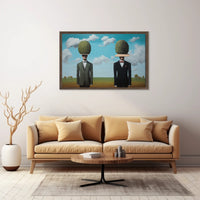 Surreal Suited Figures Artistic Poster Under Blue Sky